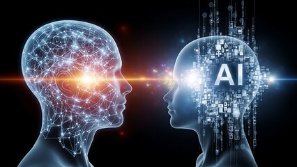 Human heads with AI technology inside.