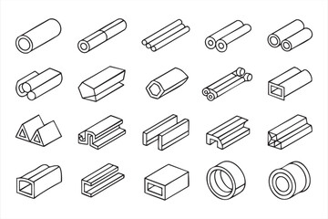 Metal Profile and Steel Section Icons for Construction Engineering