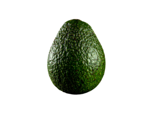 Single, textured green avocado against a black background