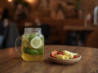 Refreshing lemon mint drink with fresh fruit