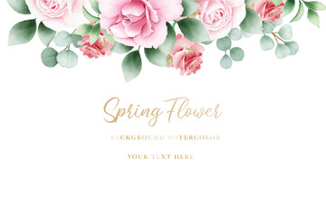 Elegant watercolor flowers border for wedding or greeting card composition.  © retno