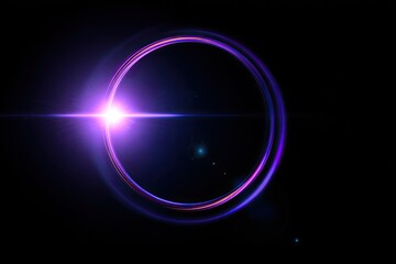 Obraz premium A vibrant, purple-hued lens flare creates a glowing ring on a deep black backdrop