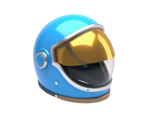 Shiny blue and gold astronaut helmet against a pure black background