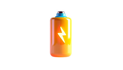 A glowing, stylized battery icon with lightning bolt on a black background