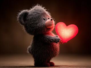 Cuddly bear holding heart
