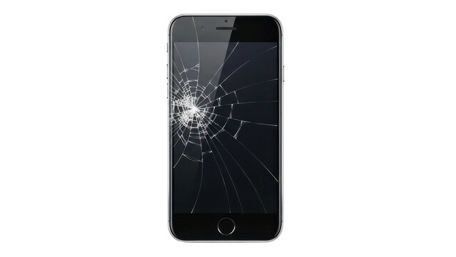 A modern smartphone with a severely cracked display, highlighting the common issue of accidental damage