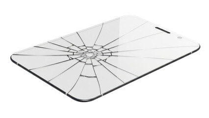 Shattered smartphone screen protector with a spiderweb crack pattern on a black background