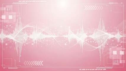 Pink background with white light effects.