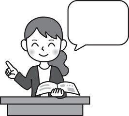 説明をする女性　教師　ふき出し　コメント