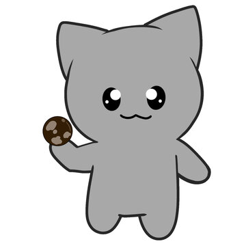 Cat holding a mud ball Animal Simple Illustration
泥団子持つ猫　動物　シンプル　イラスト