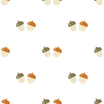 Seamless Acorn Pair Pattern in Neutral Autumn Colours