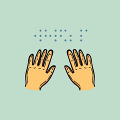 Obraz premium World braille day vector design illustration hand and sign in a light green background