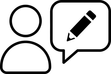 Fototapeta premium User icon with speech bubble and pencil symbol for communication, edit or comment concept. Simple outline vector illustration
