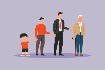 Stages of growth in men. Growing family&nbsp;life&nbsp;stage Concept. Colored flat vector illustration isolated