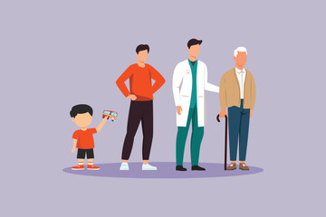 The process of age growth of the male family. Growing family&nbsp;life&nbsp;stage Concept. Colored flat vector illustration isolated