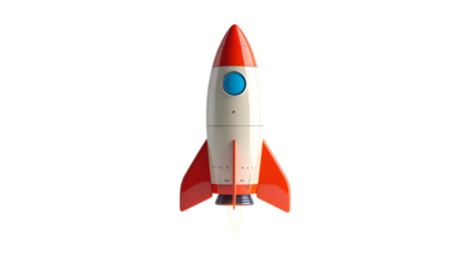 A cartoon rocket ship with red and white colors on a black background