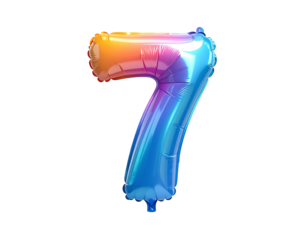Digit "7" balloon, with iridescent gradient, floating on black