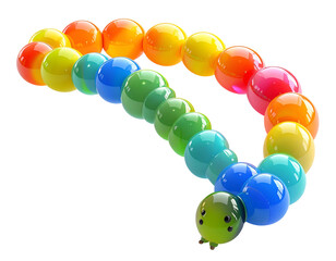 Vibrant, curved chain of glossy, colored spheres with a cartoon head