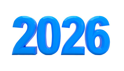 Blue, 3D rendered "2026" on black background