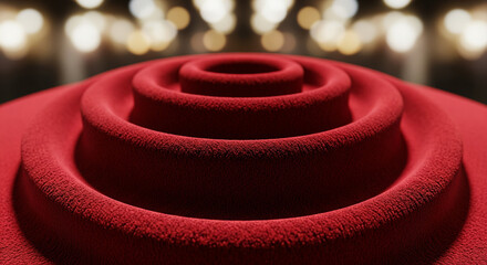 folds of red cloth resembling temples and surrounding roads