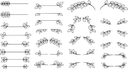 Fototapeta premium Hand Drawn Floral Leaf Branch Divider and Laurel Wreath Collection
