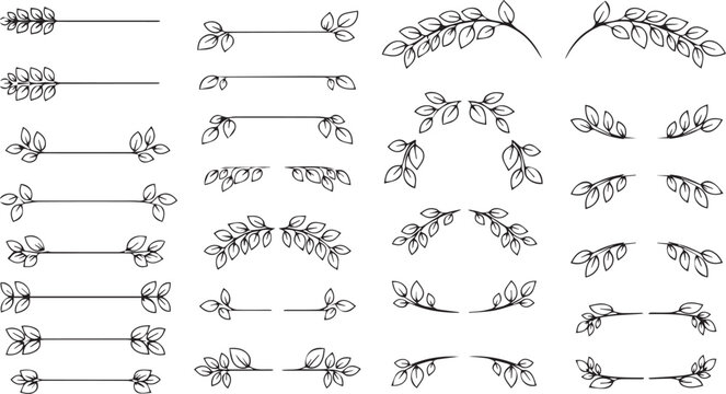 Hand Drawn Floral Leaf Branch Divider and Laurel Wreath Collection