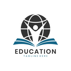 Global education logo design with human figure and book