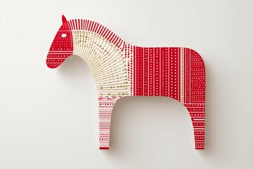 Red dala horse cutout creating paper art shadows, symbolizing chinese new year and spring festival celebration