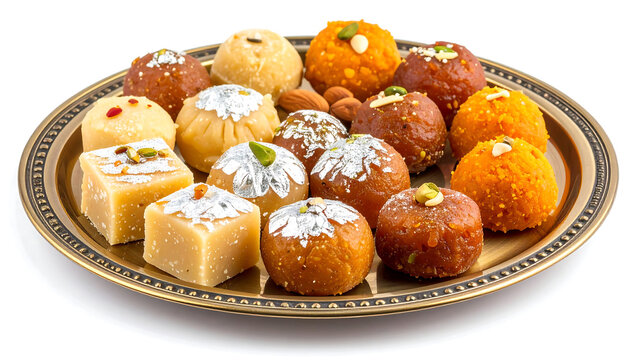 traditional indian sweets mithai on a brass plate ideal for festive celebration content cultural food photography and holiday promotions