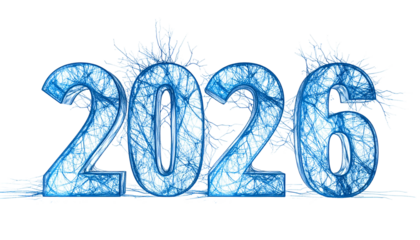 Icy blue 2026 text with frost and branches against black background