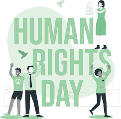 People celebrating Human Rights Day with diverse individuals standing together in a city environment