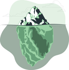 An iceberg floats serenely in the ocean, its submerged structure visible beneath the water's surface from an aerial viewpoint.