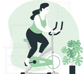 Woman Exercising on Stationary Bike in Fitness Studio