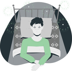 A person lying in bed with a calm expression surrounded by digital data visualizations