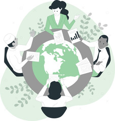 Global Team Collaboration Meeting Around the World Map