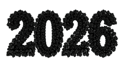 Textured, dark gray "2023" rendered with intricate, organic shapes