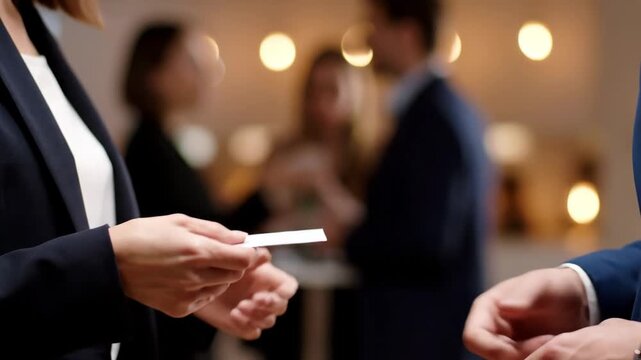 Business professionals exchanging contact information at a networking event