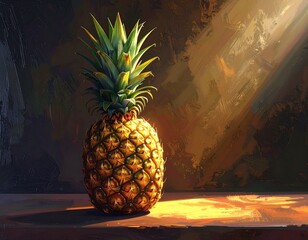 Pineapple on Dark Teal Surface with Warm Spotlight Accent