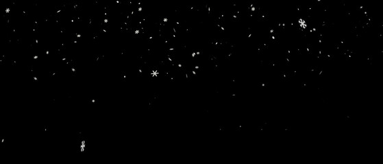 Realistic falling snowflakes on black background 3D render