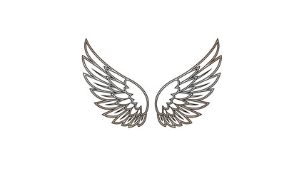 Obraz premium A pair of gray wings with detailed feathers spread wide on a white background in a graphic illustration.