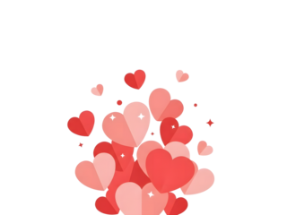 Red and pink hearts floating isolated on transparent background