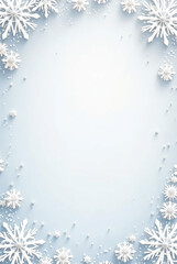 Blue winter Christmas background with frozen snowflakes and decorative ice crystals forming a holiday frame border for an elegant xmas season illustration