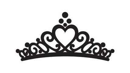 Ornamental crown silhouette with heart centerpiece and curling scrollwork (vector) © Moinul