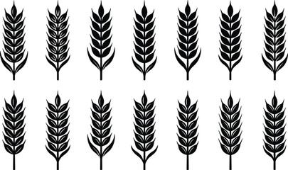 Vector Set of Wheat Line Icons Featuring Various Cereal Stalks, Grains, Barley, Rye, Oat, Rice, Organic Agriculture, and Harvest Season Elements