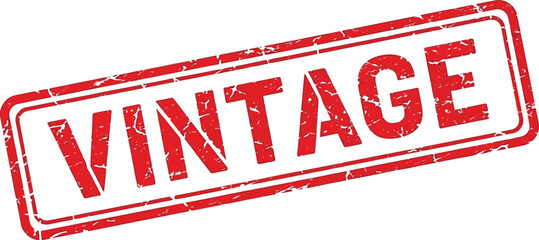 A distressed red rectangular stamp with the bold white text reading vintage is prominently displayed against a pure white background