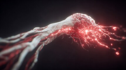 Complex Neural Network Visualization with Glowing Red Synapses on Dark Background