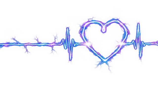 Heartbeat pulse with neon heart isolated on transparent background - Powered by Adobe