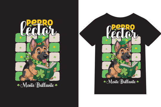 Perro lector, mente brillante -Dise&ntilde;o de camisetas, frases, carteles, tazas y tipograf&iacute;a creativa.