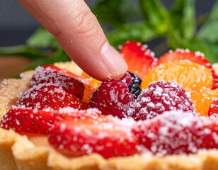 4K Macro Detail of Sugar Crystals on Fresh Fruit Tart