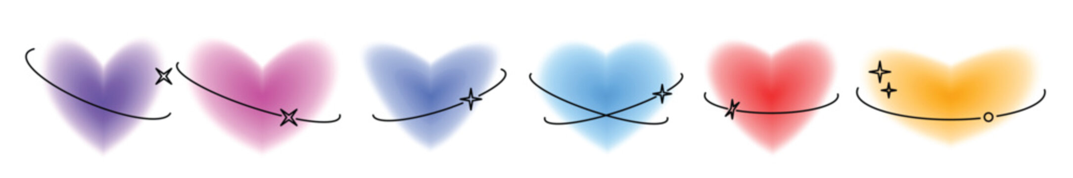 yk hearts with decor elements set colorful blurry aura 